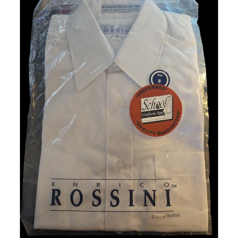 VTG Enrico Rossini‎ Boys White S/S Button Down Dress Shirt Size 8 NEW Vintage